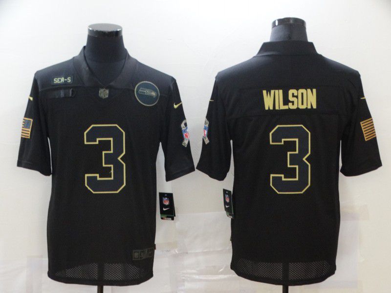 Men Seattle Seahawks 3 Wilson Black gold lettering 2020 Nike NFL Jersey